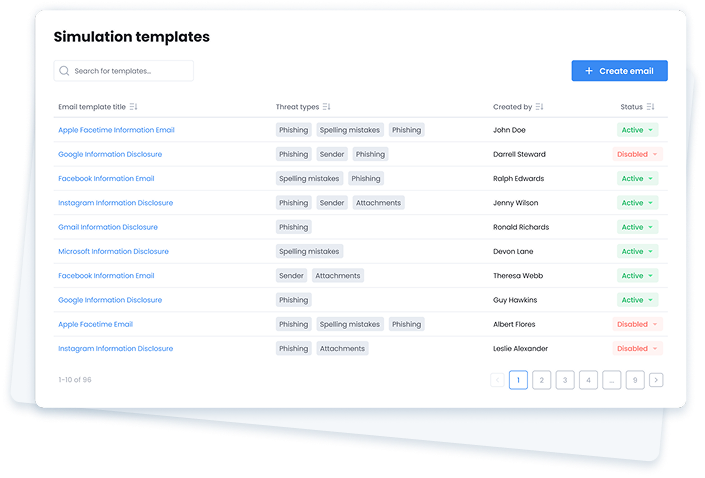 Simulation templates screen
